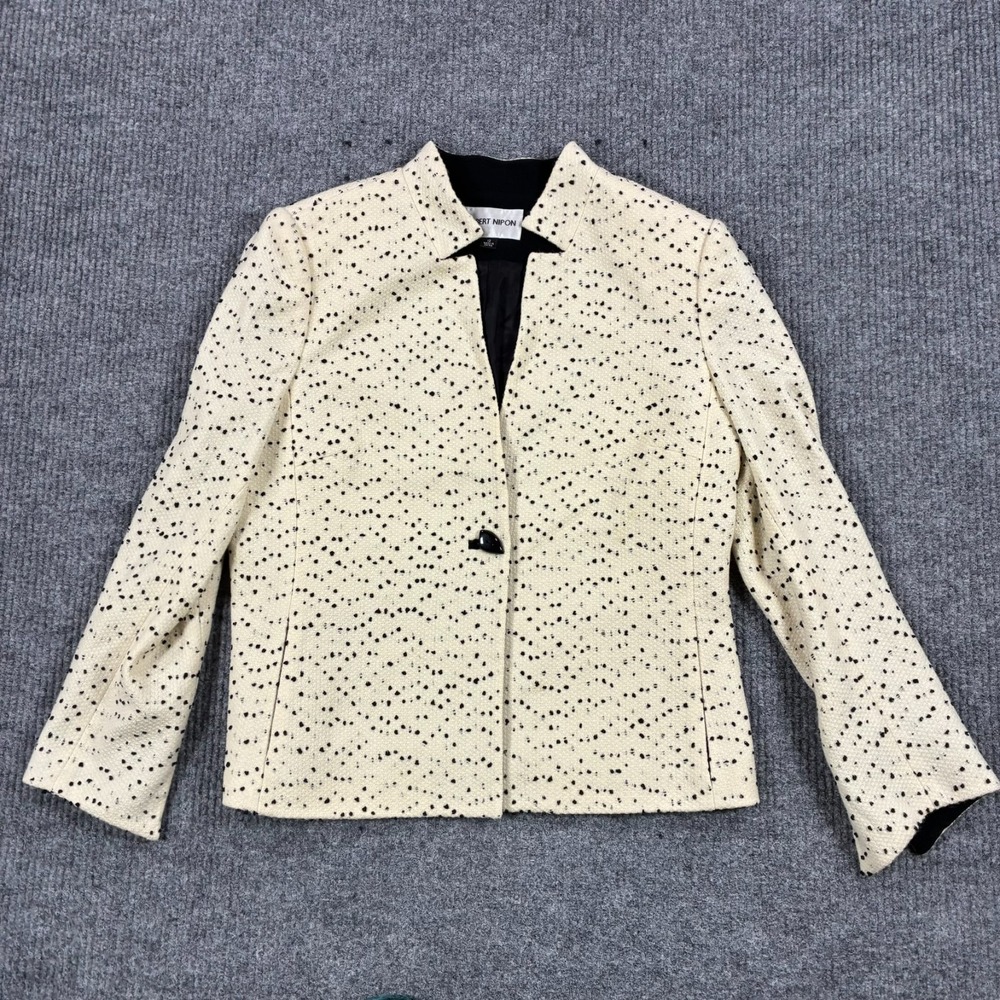Vintage Albert Nipon Womens Size 12 Cream Black Speckled Blazer Jacket Lined